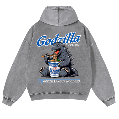 Godzilla Cup Noodles Vintage Washed Cotton Back Art Hoodie