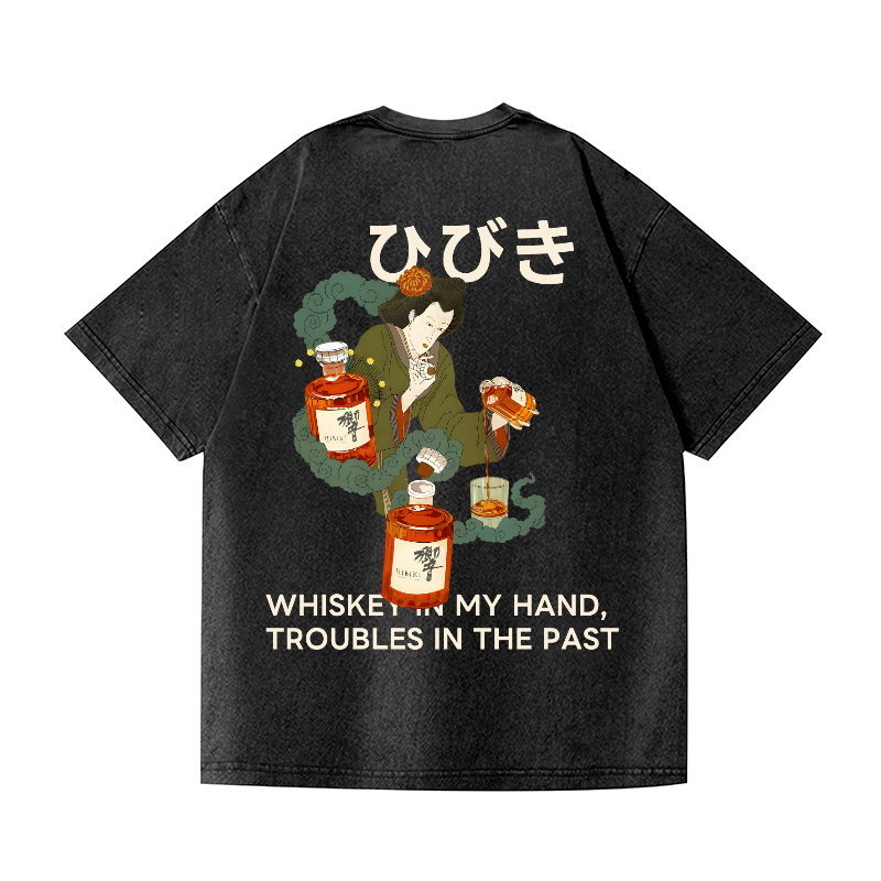 Hibiki Vintage Wash Japanese Design Back Art T-Shirt