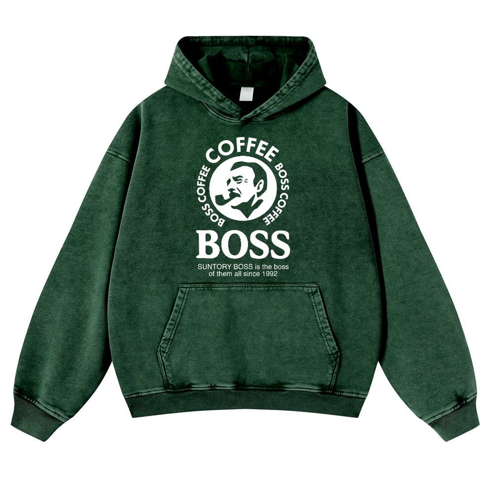 Coffee Boss Vintage Washed Thick Cotton Hoodie