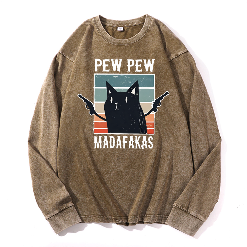 Cat Vintage Cotton Wash Crewneck Sweatshirt