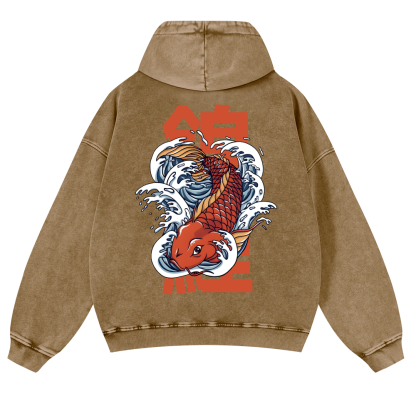 Fish Vintage Washed Cotton Back Art Hoodie
