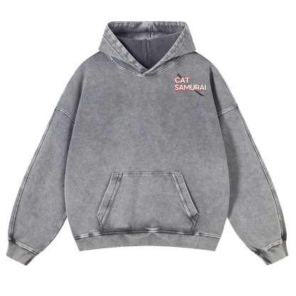 Cat Samurai Vintage Washed Cotton Back Art Hoodie
