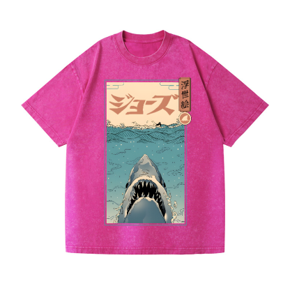 Ukiyoe Shark Jaws Vintage Wash Japanese Design T-Shirt
