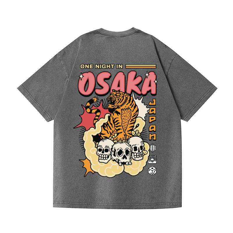 Osaka Tiger Vintage Wash Japanese Design Back Art T-Shirt