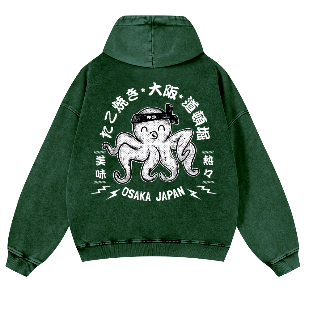 Octopus Takoyaki Osaka Japan Vintage Washed Cotton Back Art Hoodie