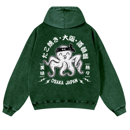 Octopus Takoyaki Osaka Japan Vintage Washed Cotton Back Art Hoodie