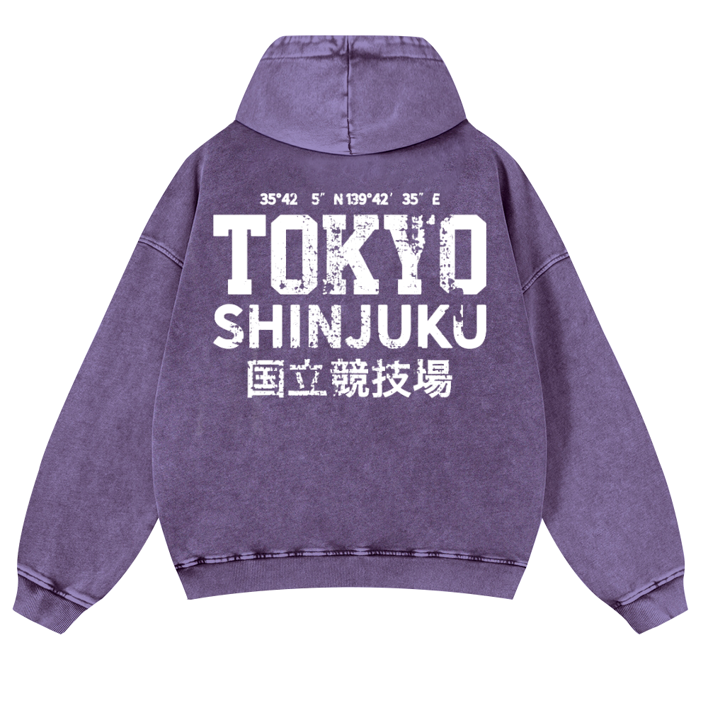 Shinjuku Tokyo Vintage Washed Cotton Back Art Hoodie