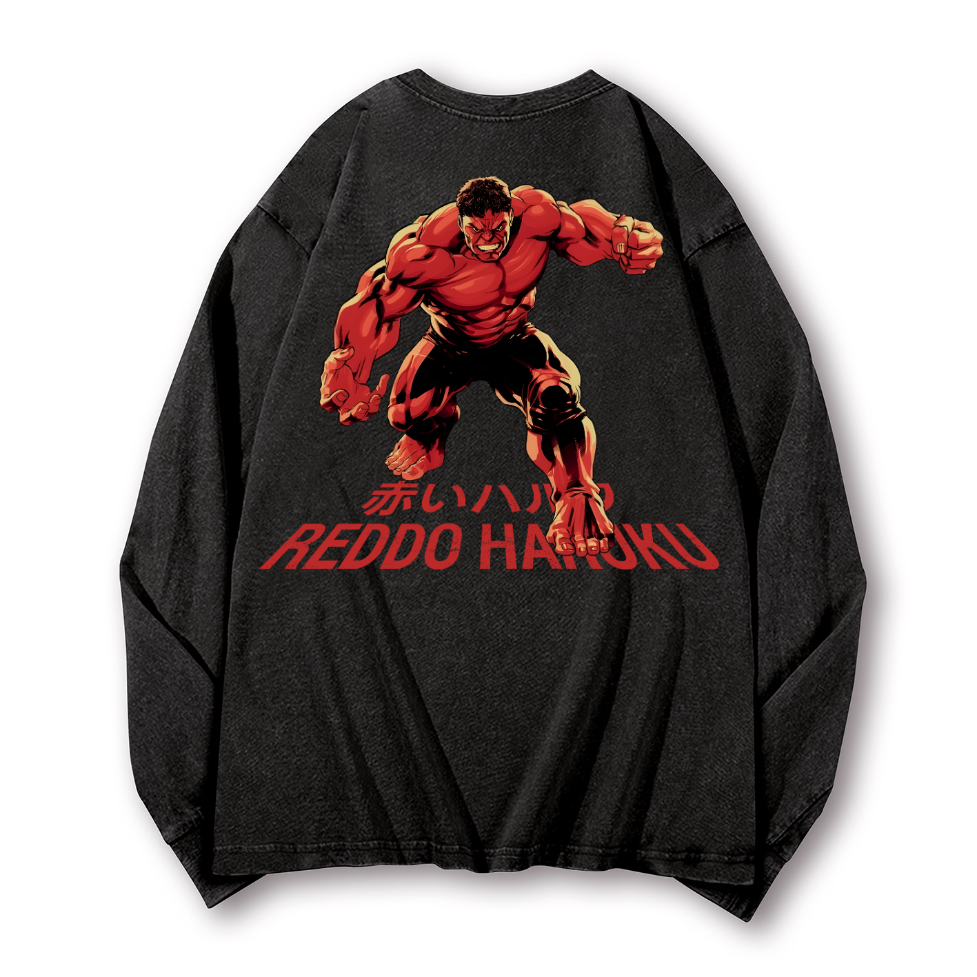 Reddo Haruku Vintage Washed Cotton Back Art Long-sleeve T-shirt