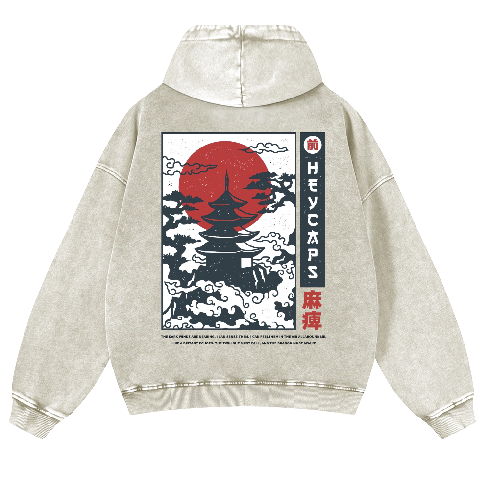 Japanese Tower Vintage Washed Cotton Back Art Hoodie