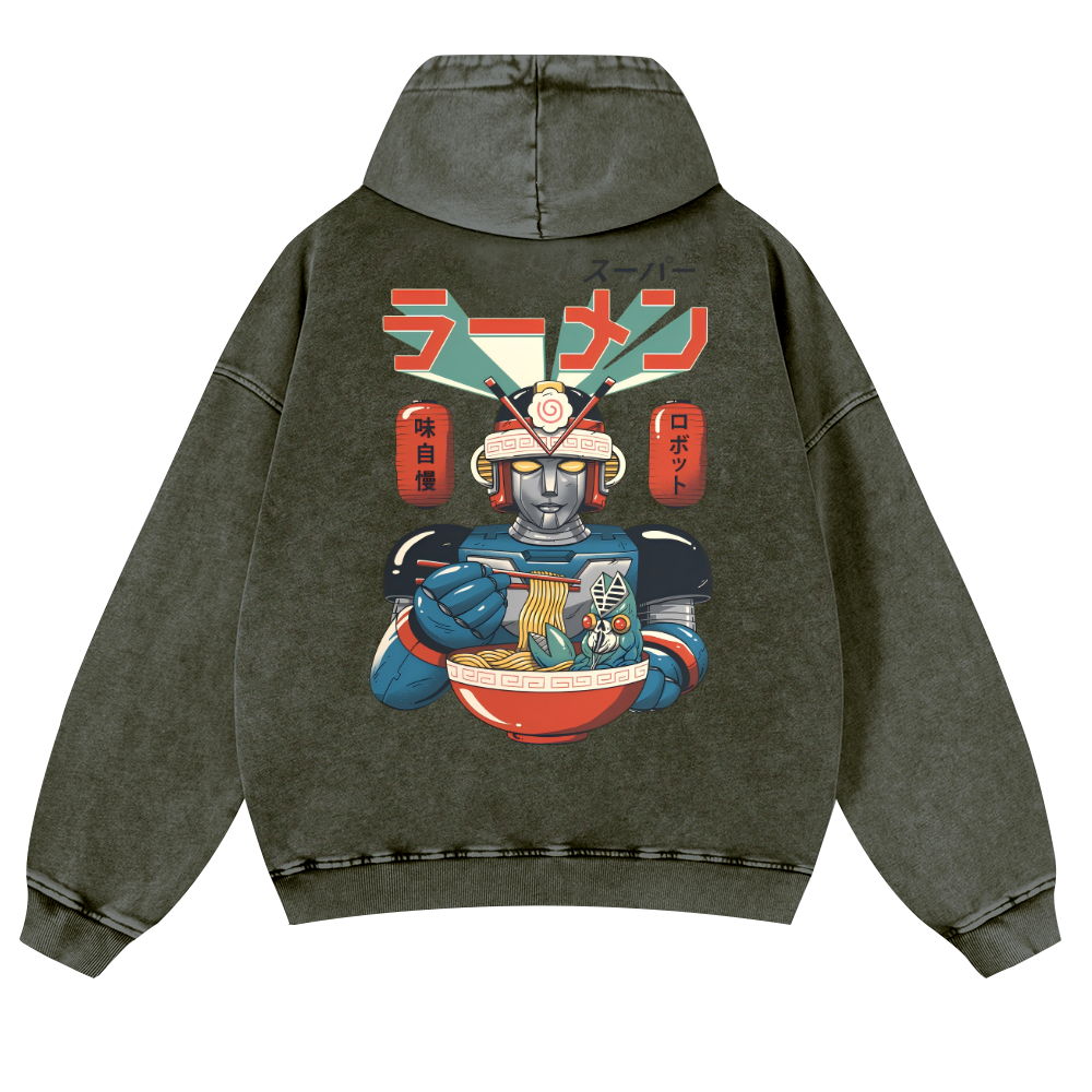 Ramen Robot Vintage Washed Cotton Back Art Hoodie