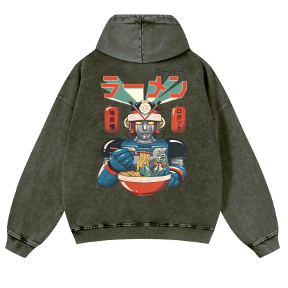 Ramen Robot Vintage Washed Cotton Back Art Hoodie