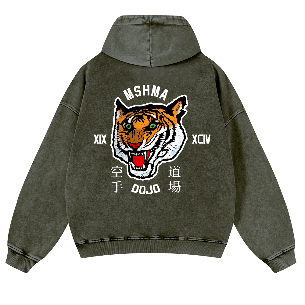 Mshma Dojo Tiger Vintage Washed Cotton Back Art Hoodie