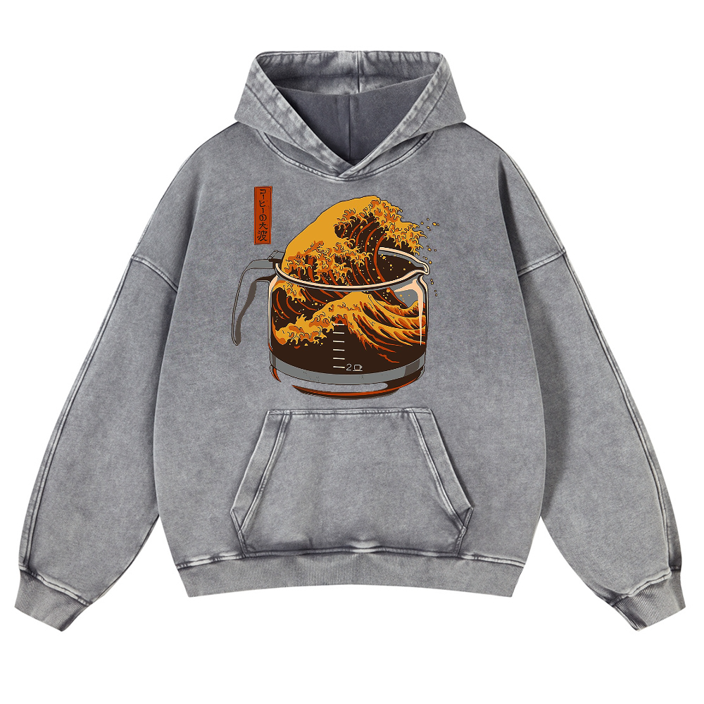 The Great Wave off Kanagawa Vintage Washed Thick Cotton Hoodie