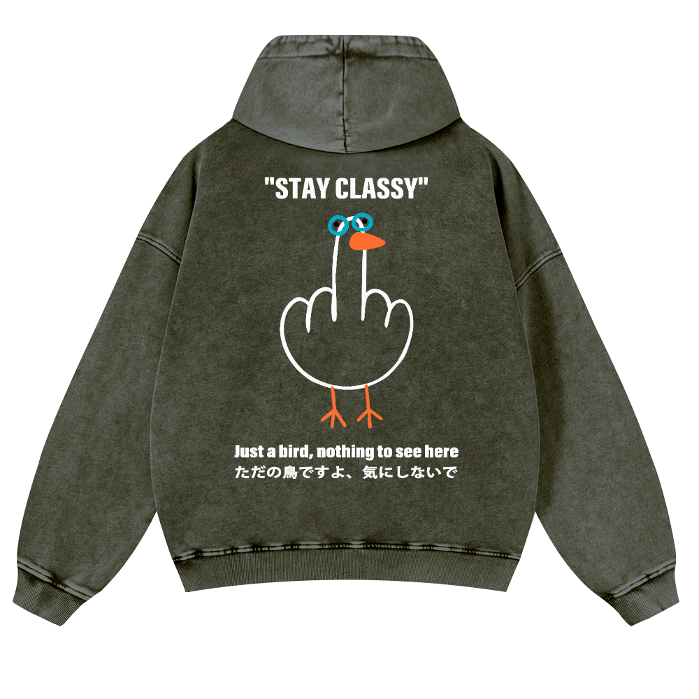 Stay Classy Bird Vintage Washed Cotton Back Art Hoodie