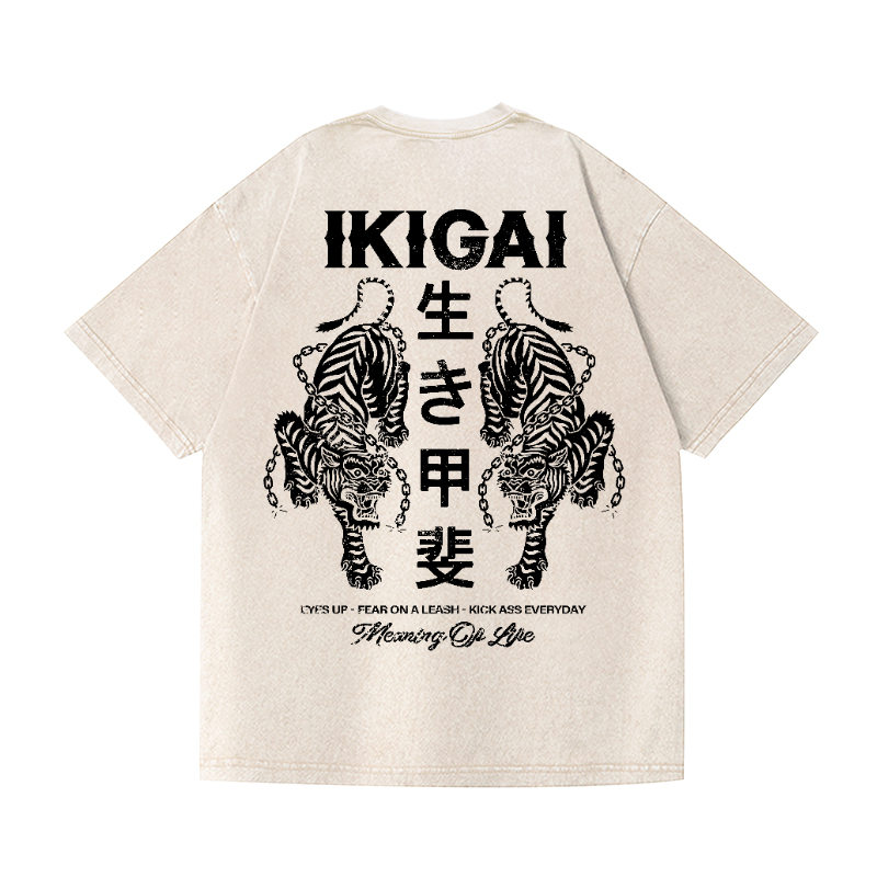 Ikigai Tiger Vintage Wash Japanese Design Back Art T-Shirt