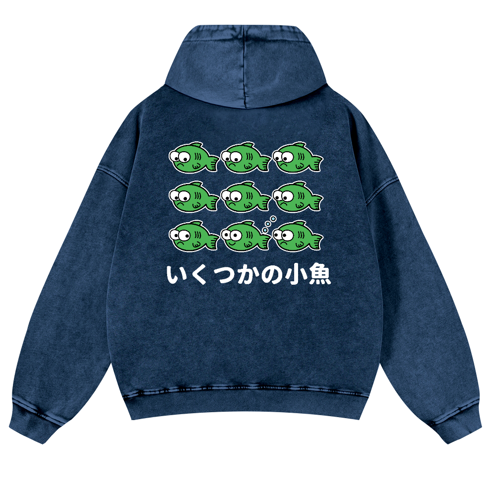 Fish Vintage Washed Cotton Back Art Hoodie
