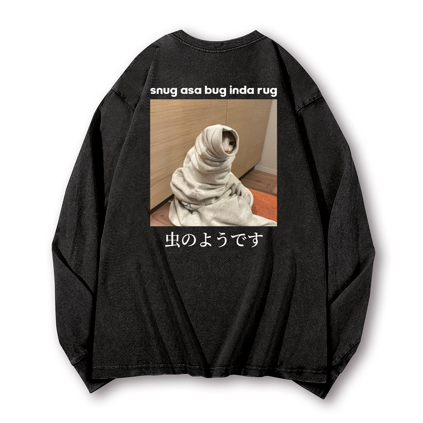 Snug Cat Vintage Washed Cotton Back Art Long-sleeve T-shirt