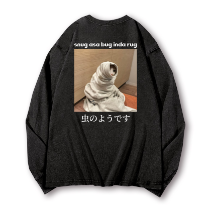 Snug Cat Vintage Washed Cotton Back Art Long-sleeve T-shirt