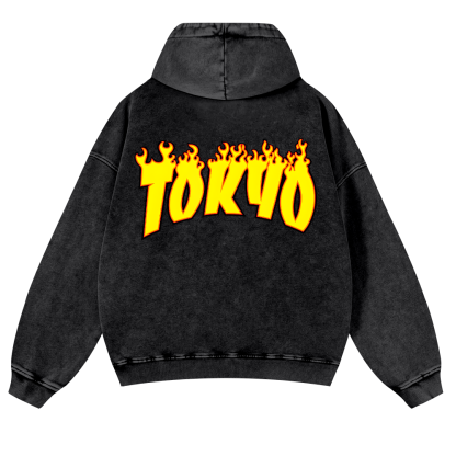 Tokyo Vintage Washed Cotton Back Art Hoodie