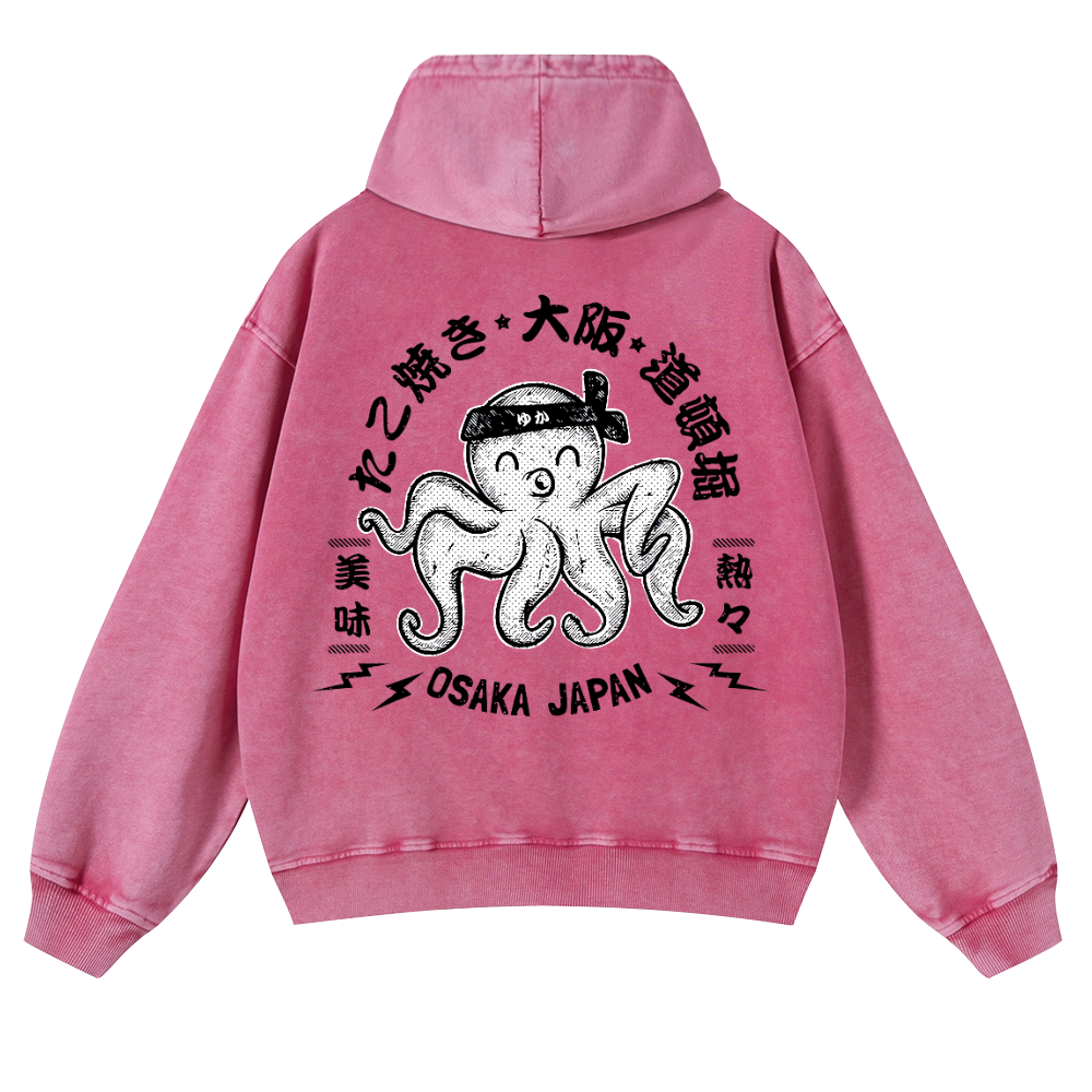 Octopus Takoyaki Osaka Japan Vintage Washed Cotton Back Art Hoodie