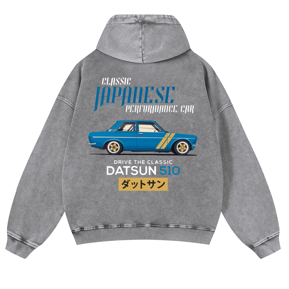 Datsun Car Vintage Washed Cotton Back Art Hoodie