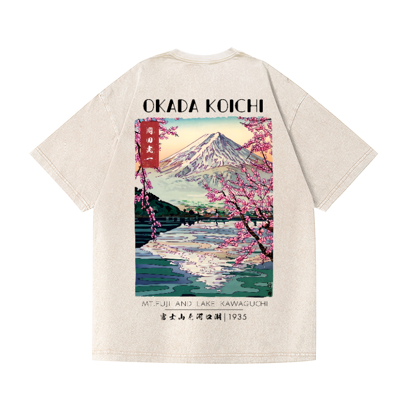Okada Koichi Fuji Mount  Vintage Wash Japanese Design Back Art T-Shirt