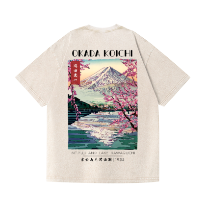Okada Koichi Fuji Mount  Vintage Wash Japanese Design Back Art T-Shirt