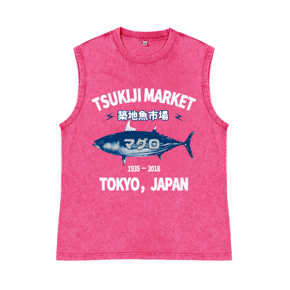 Tsukiji Market Pure Cotton Wash-Dyed Sleeveless Tank Top