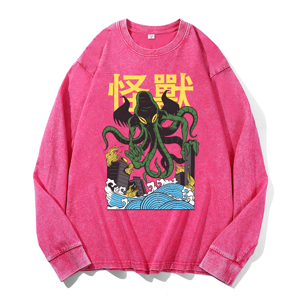 Octopus Monster Vintage Cotton Wash Crewneck Sweatshirt