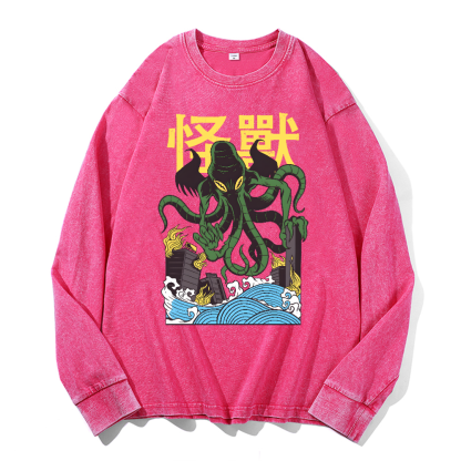 Octopus Monster Vintage Cotton Wash Crewneck Sweatshirt