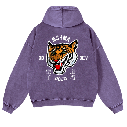 Mshma Dojo Tiger Vintage Washed Cotton Back Art Hoodie