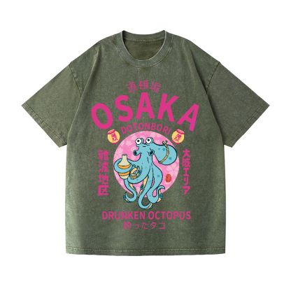 Osaka Dotonbori Drunken Octopus Vintage Wash Japanese Design T-Shirt