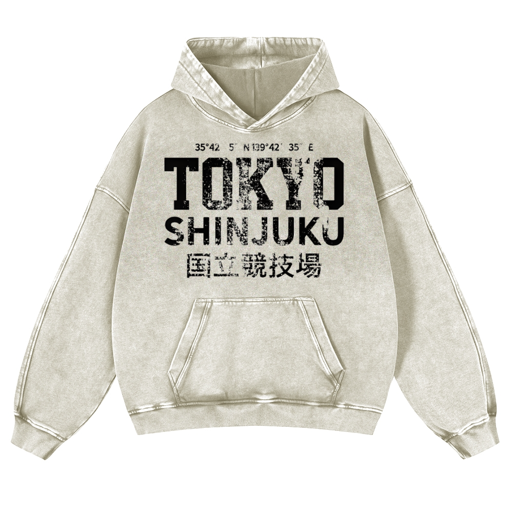 Tokyo Shinjuku intage Washed Thick Cotton Hoodie