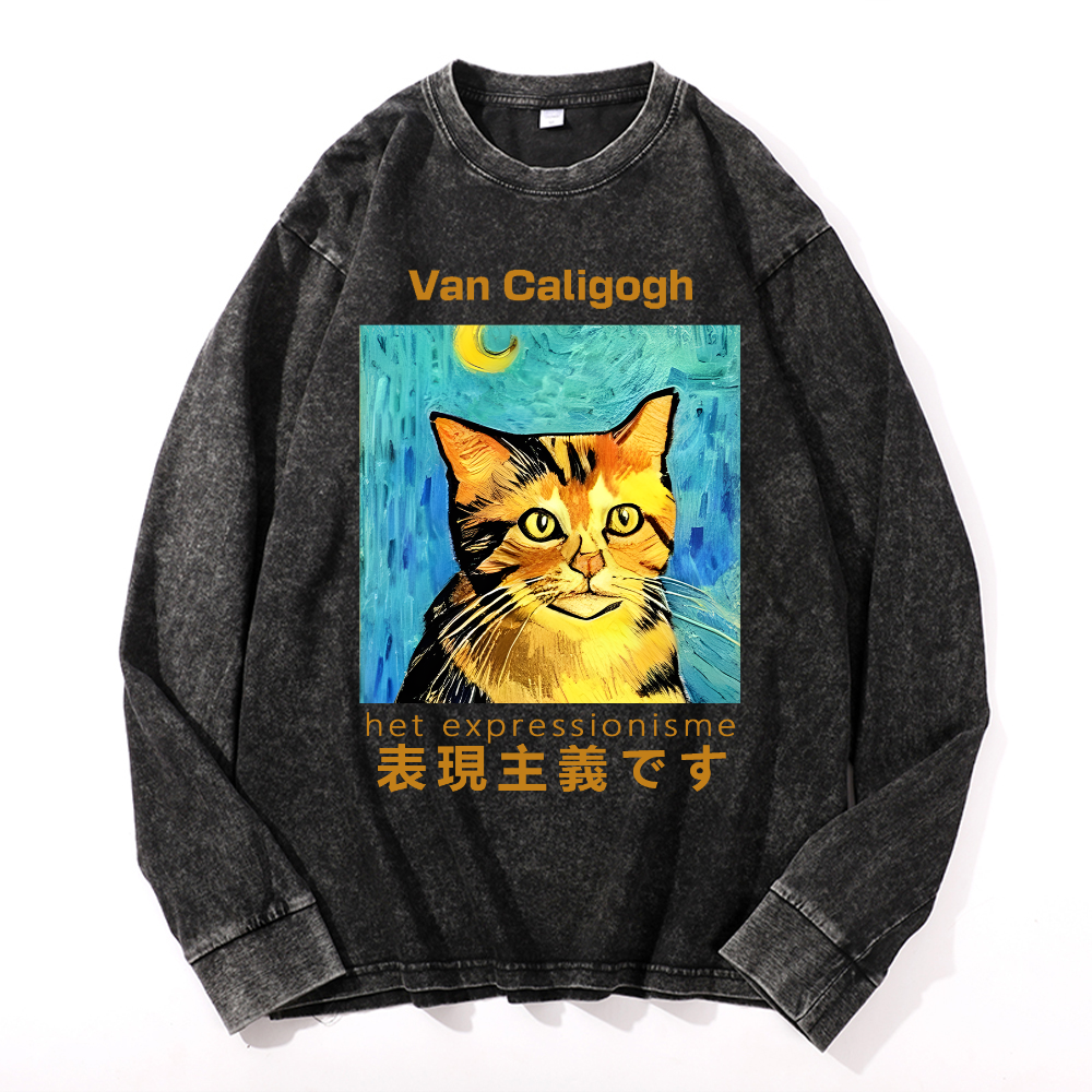 Cat Van Caligogh Vintage Cotton Wash Long-sleeve T-shirt