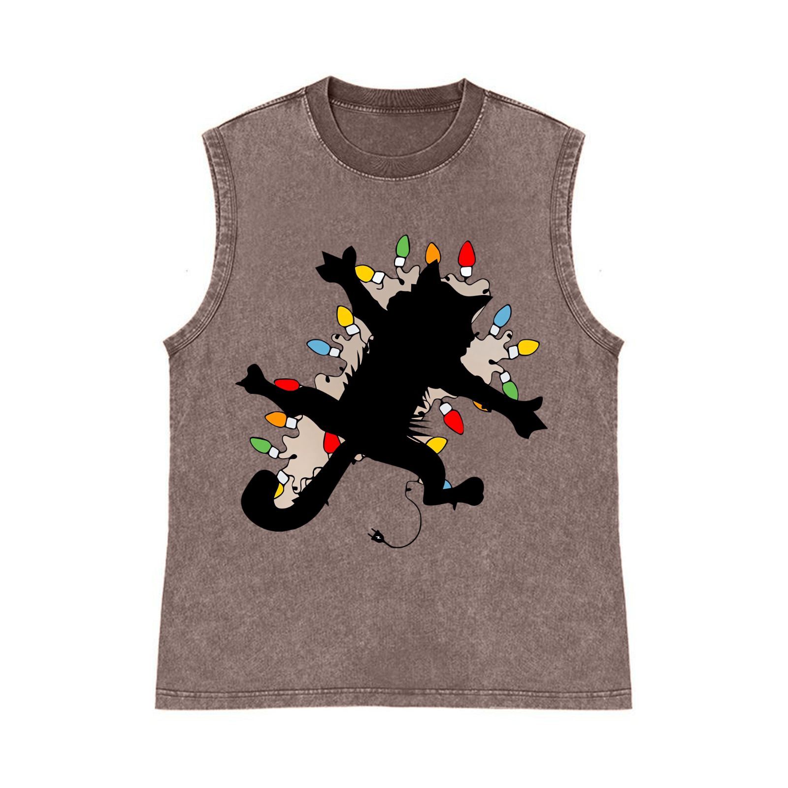 Black Cat Pure Cotton Wash-Dyed Sleeveless Tank Top