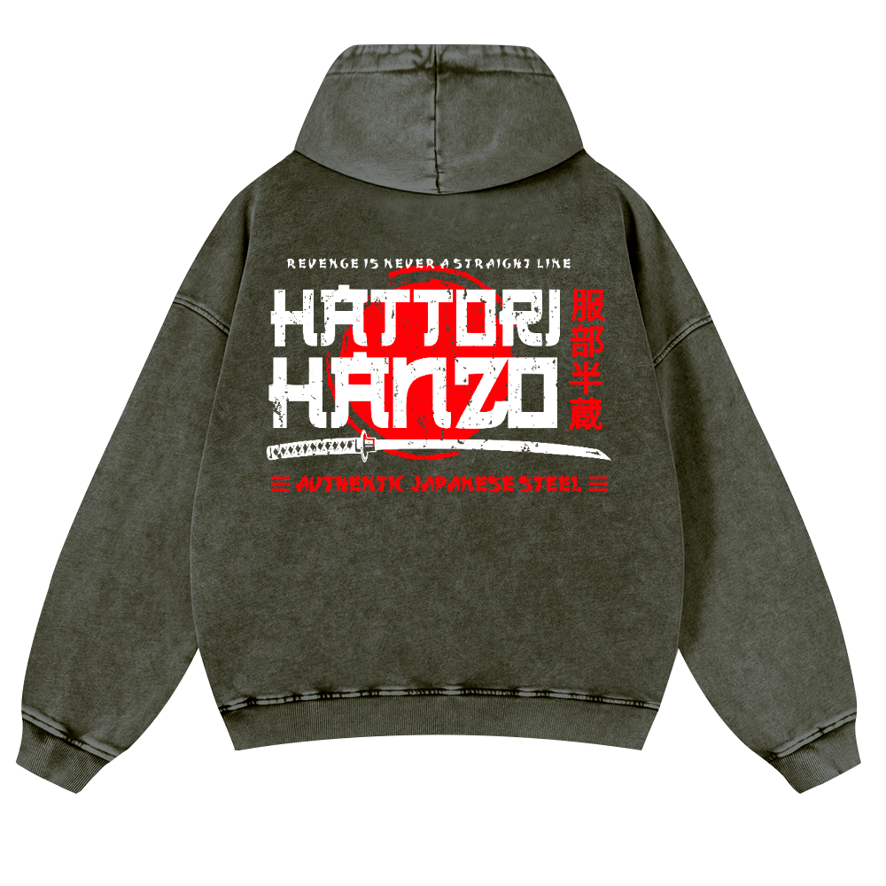 Okinawa Hattori Hanzo Vintage Washed Cotton Back Art Hoodie