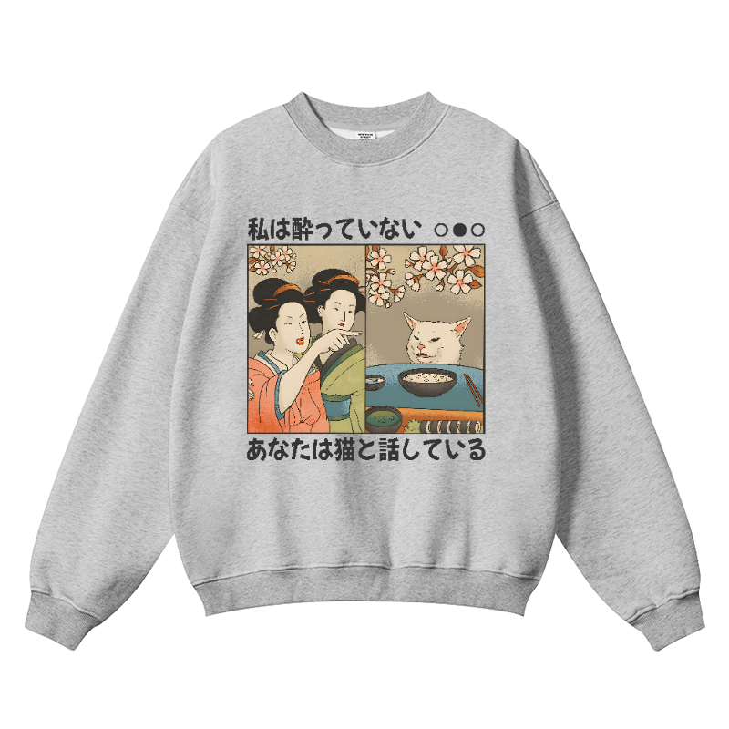 Geisha Cat Wrinkle-Resistant Crewneck Sweatshirt