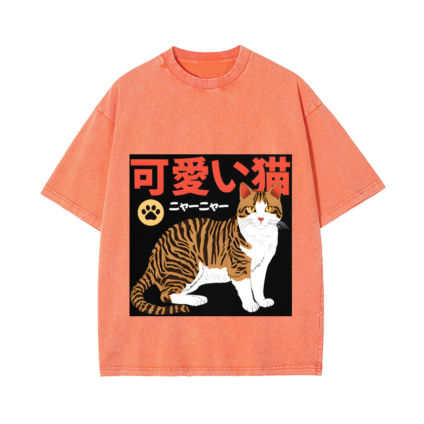 Cat Vintage Wash Japanese Design T-Shirt