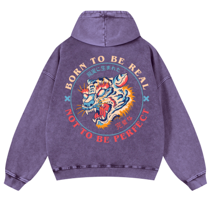 Tiger Vintage Washed Cotton Back Art Hoodie