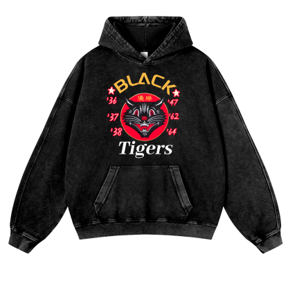 Black Tiger Vintage Washed Thick Cotton Hoodie