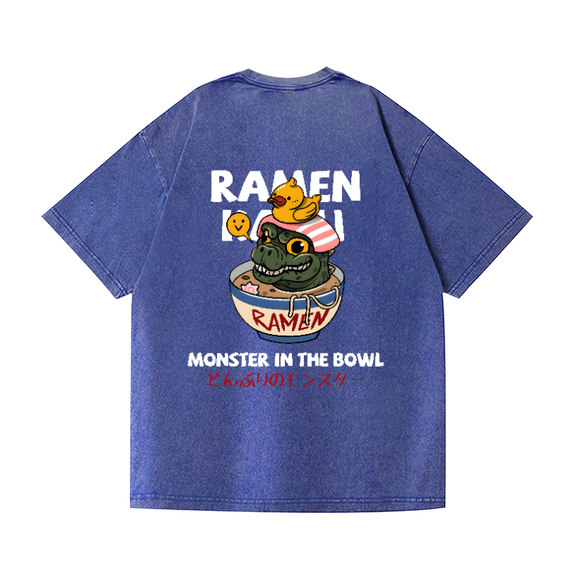 Godzilla Ramen Vintage Wash Japanese Design Back Art T-Shirt