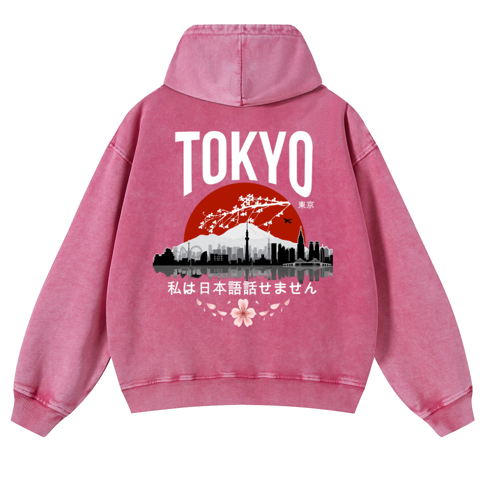 Tokyo Sakura Vintage Washed Cotton Back Art Hoodie