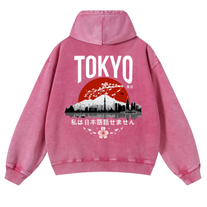 Tokyo Sakura Vintage Washed Cotton Back Art Hoodie