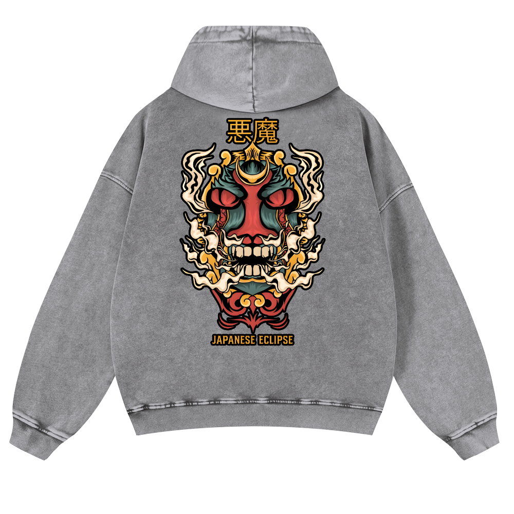 Japan Eclipse Vintage Washed Cotton Back Art Hoodie