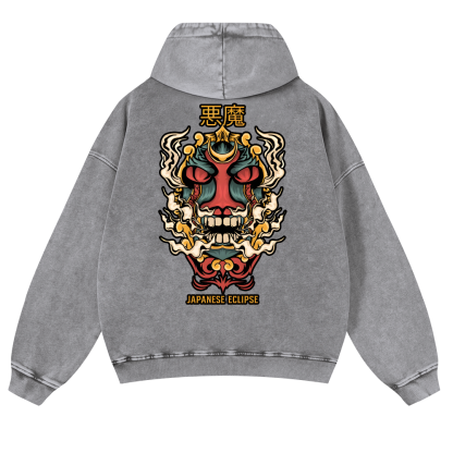 Japan Eclipse Vintage Washed Cotton Back Art Hoodie