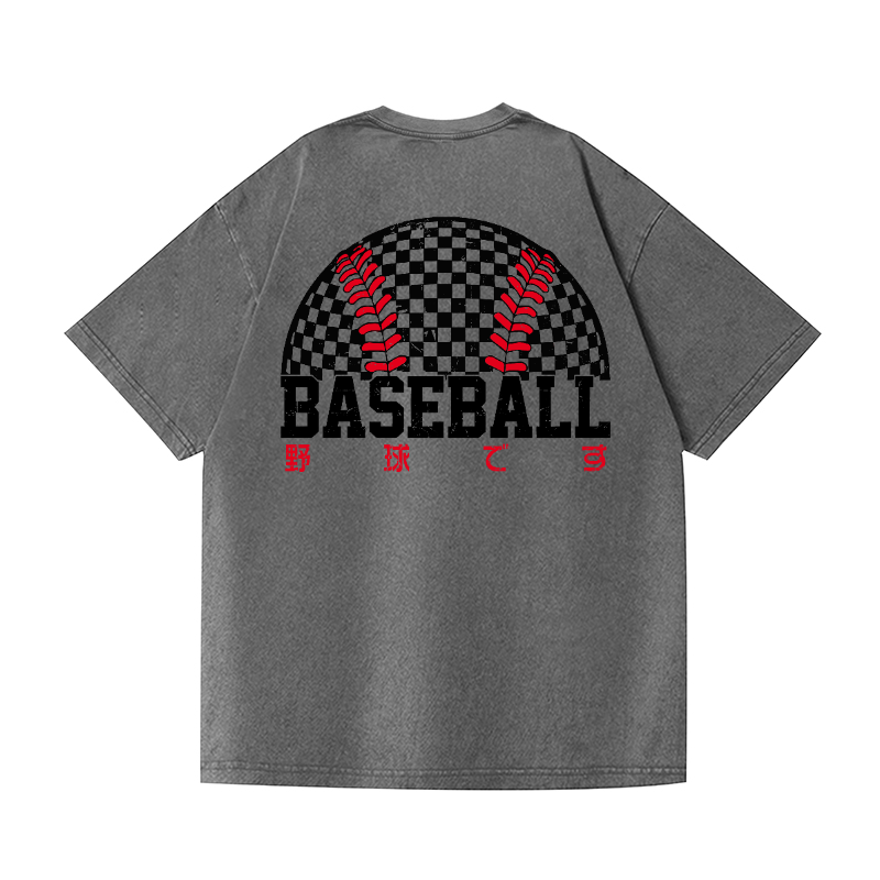 Baseball Vintage Wash Japanese Design Back Art T-Shirt