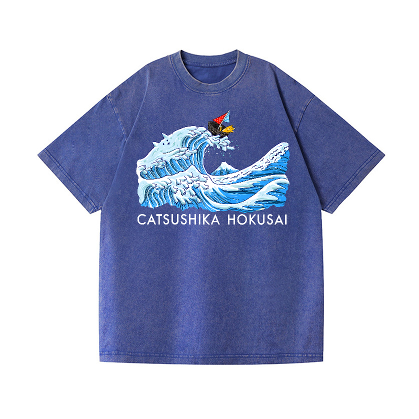 Catsushika Hokusai Cat Wave Vintage Wash Japanese Design T-Shirt