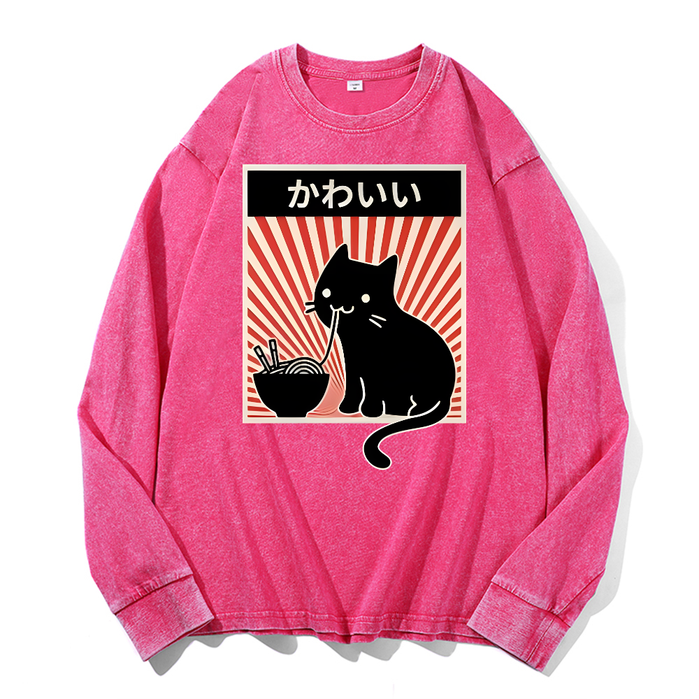 Cat Vintage Cotton Wash Crewneck Sweatshirt