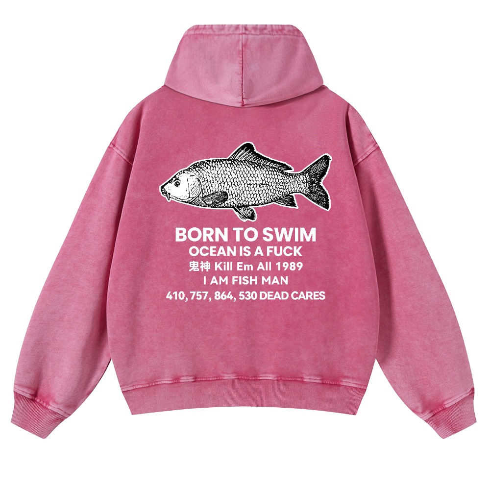 Fish Vintage Washed Cotton Back Art Hoodie