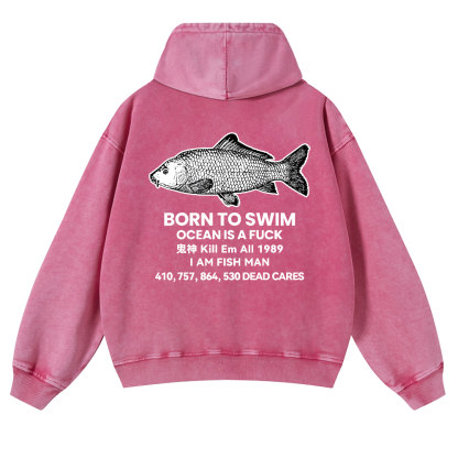 Fish Vintage Washed Cotton Back Art Hoodie